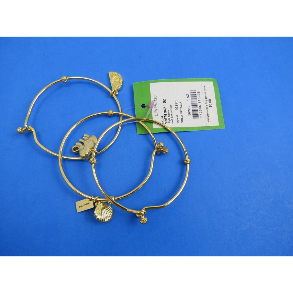 Lilly Pulitzer Spill the Juice Bracelet Trio Bangle Set Gold Metalli 93876